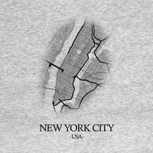 New York City Map - USA Cartography Black T-Shirt